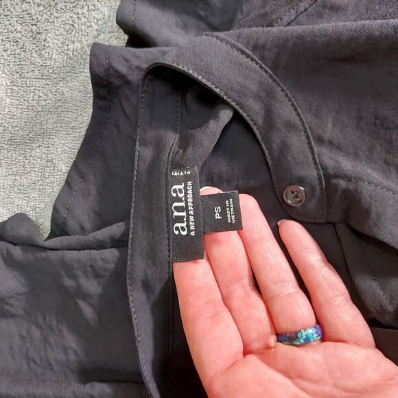 A N A Womens Black Semi Sheer Top Size Small PS Long Sleeve Button Up Blouse - Picture 6 of 8